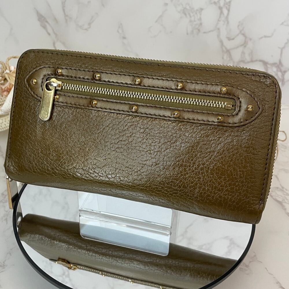 LOUIS VUITTON SUHALI Long Bronze Leather Metallic Wallet, Branded Dust Bag EUC